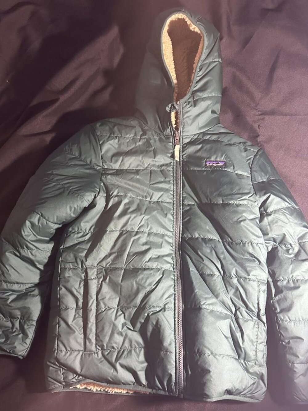 Patagonia Reversible Ready Freddy Hoody Jacket Green Sherpa Youth XL 14